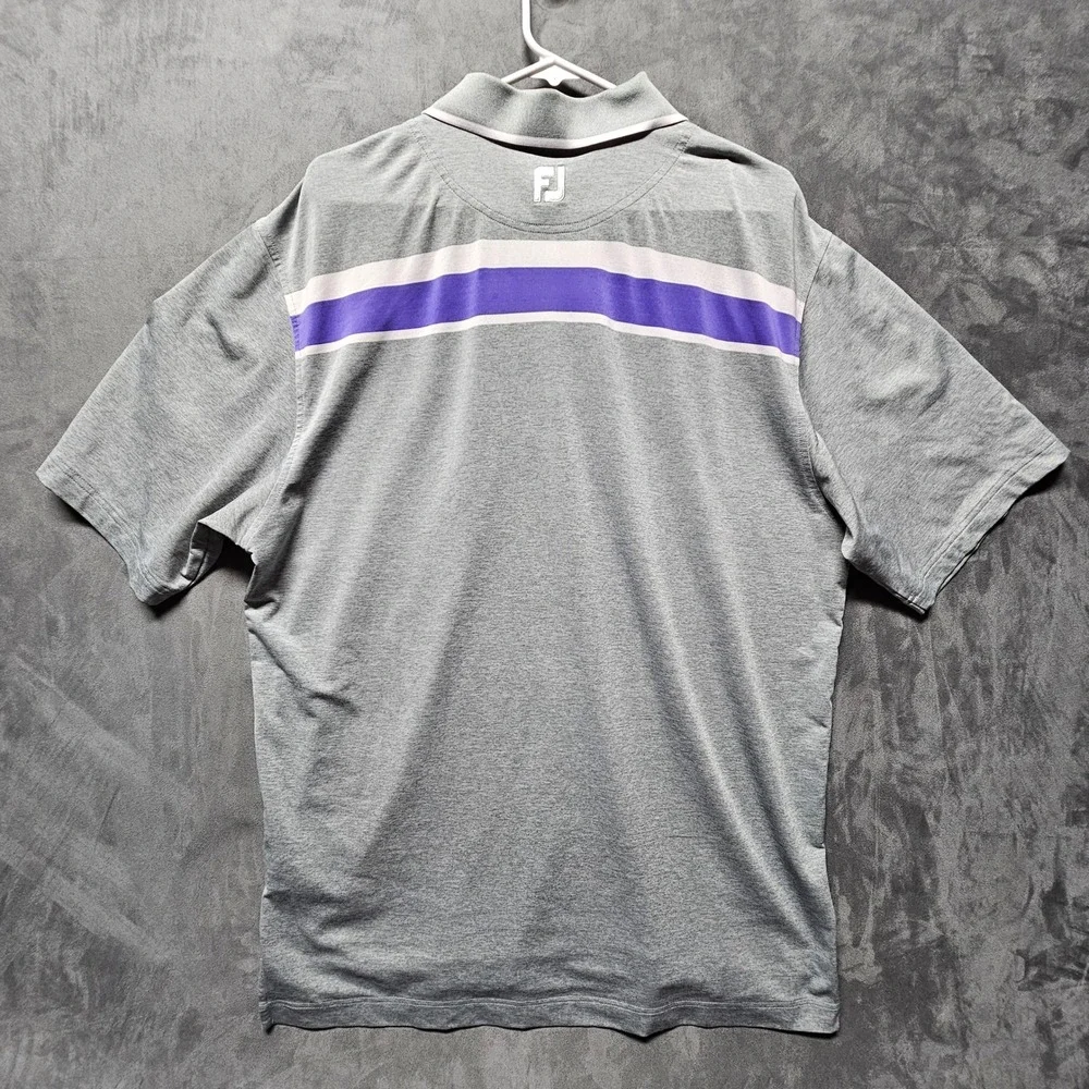 FootJoy Mens Gray Purple Striped Performance Golf Polo Shirt‎ Short Sleeve L